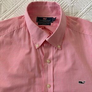 Vineyard Vines Men’s Slim Fit Whale Shirt 100% Cotton Pink Gingham Size Large